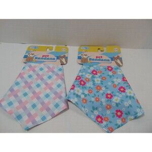 Pair of Pet Bandana/Kerchiefs S/M Dog - Spring Colors Pink, Blue, Floral, Easter